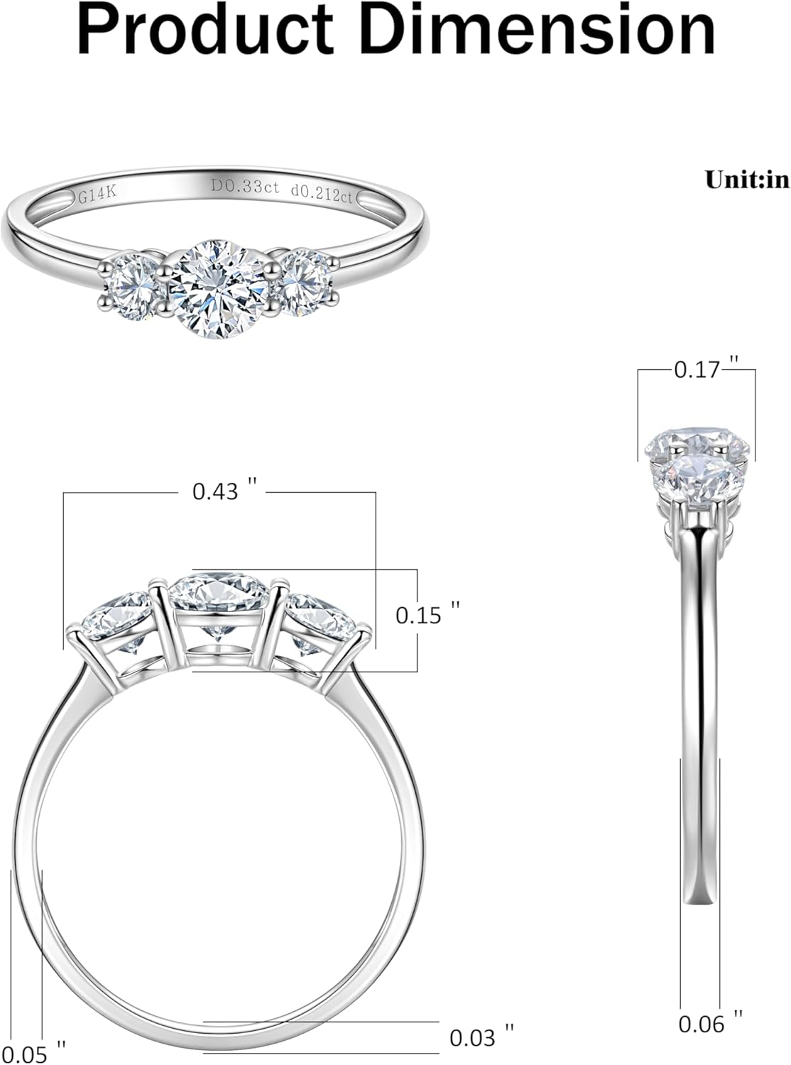 14k White Gold 0.5 - 2 Carat Three-Stone IGI Certified LAB Grown Diamond Rings for Anniversary Wedding Promise Engagement, Lab Created Diamond Eternity Rings Wedding Bands Jewelry Gifts for Women - Image 4