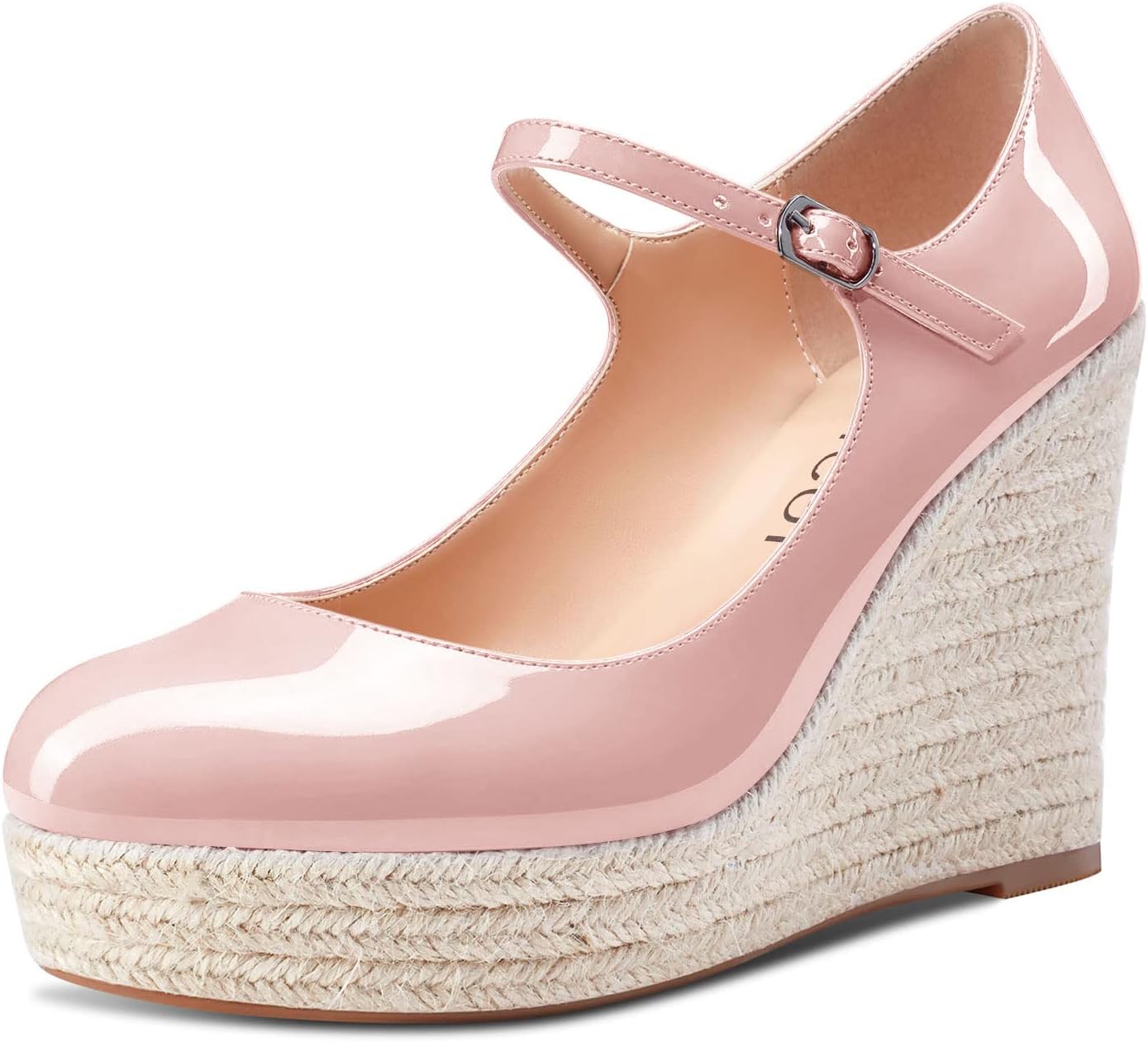 Aachcol Women Wedge Platform Pumps Round Toe Mary Jane Ankle Strap Chunky Block High Heel Dress Shoes Patent 4 Inch