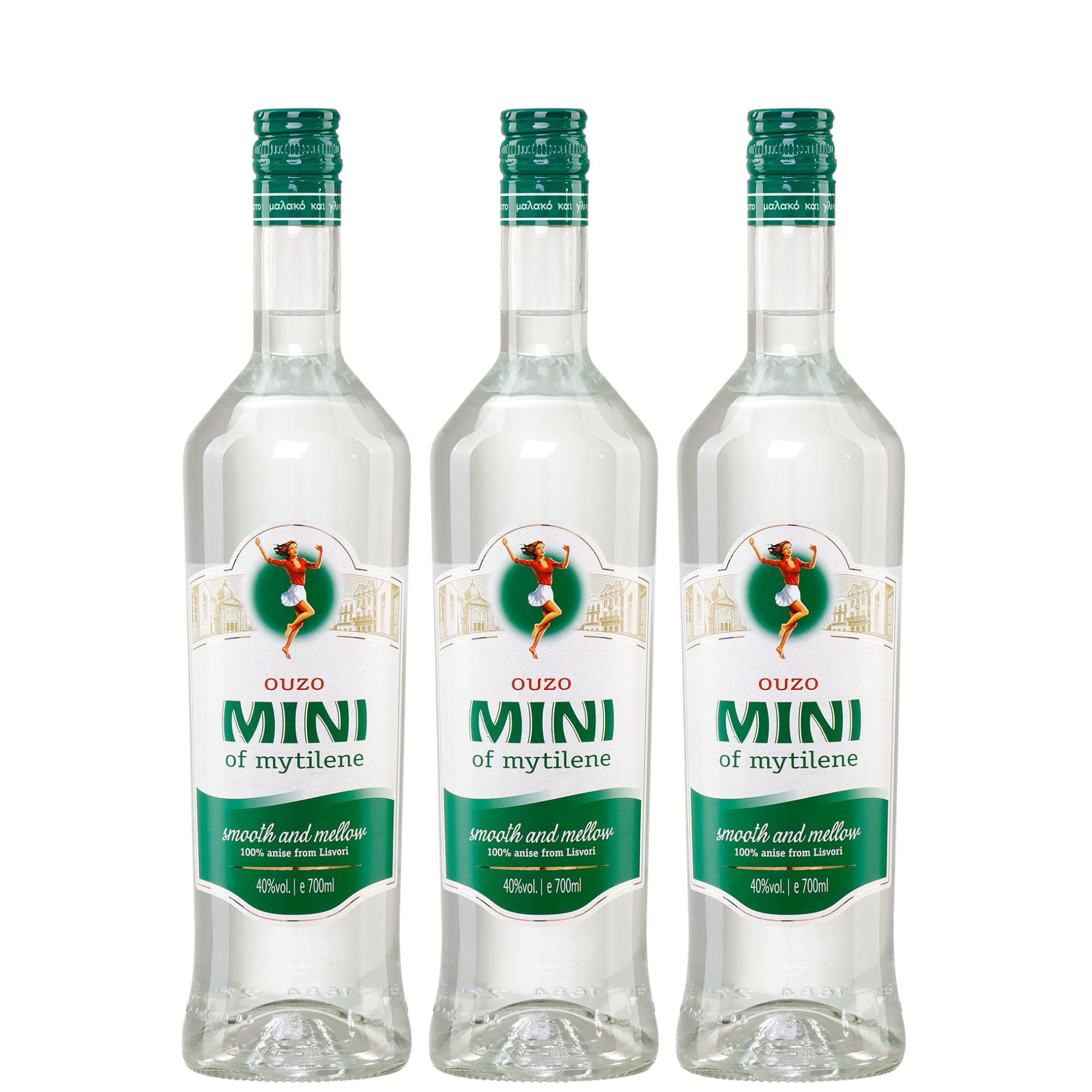 Ouzo Mini Mytilini 3x 0,7l 40% Vol. | Der beliebte Ouzo aus Lesbos | + 20ml Jassas Olivenöl