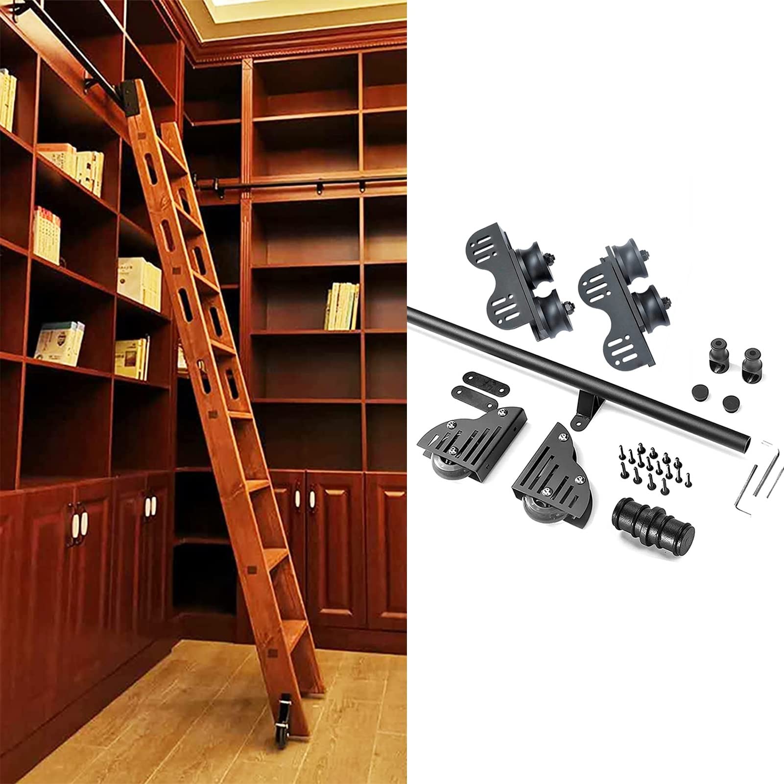Kit de rails roulants pour bibliothèque coulissante de grenier