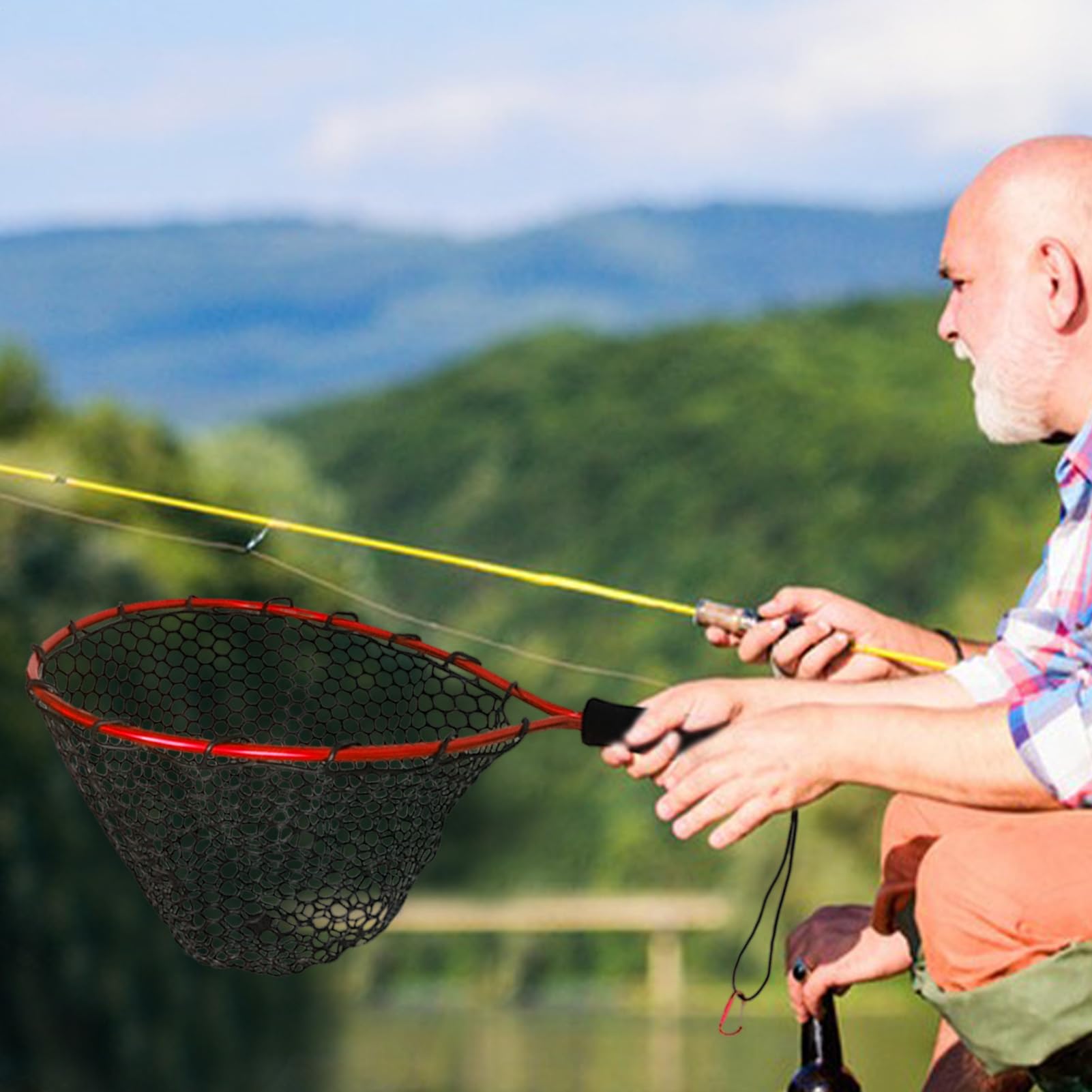 Fiffés de pesca mango corto - herramienta de captura de acuario | Fishings Landing Net | Red de pesca portátil versátil con mango para supervivencia al aire libre Riverbeds camas montañosas playa de