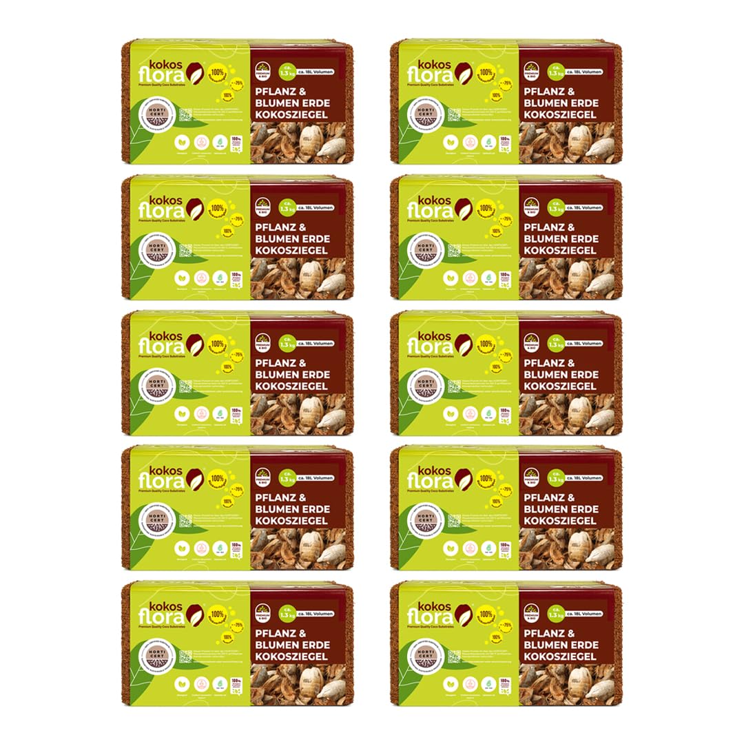 90L Kokoserde Ziegel 10 x 650g - Natürlich &Torffrei kokosfasern für Pflanzen Ideal für Innen und Außen - Topfpflanzen, Zimmerpflanzen, Balkonkästen, Gartenbeete.