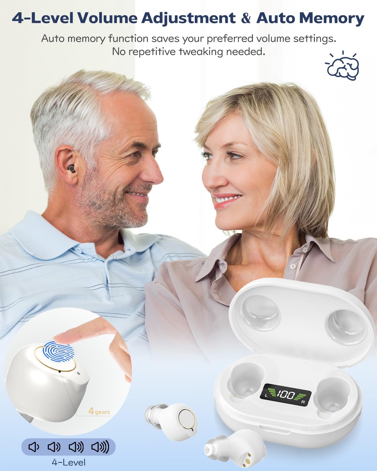 Amplificatore Audio Personale Intelligente, Design Semi-in-ear Leggero, Riduzione Intelligente Del Rumore, Avvio Senza Feedback, Regolazione Del Volume Touch, Ideale Per Migliorare L'ascolto(Bianco)