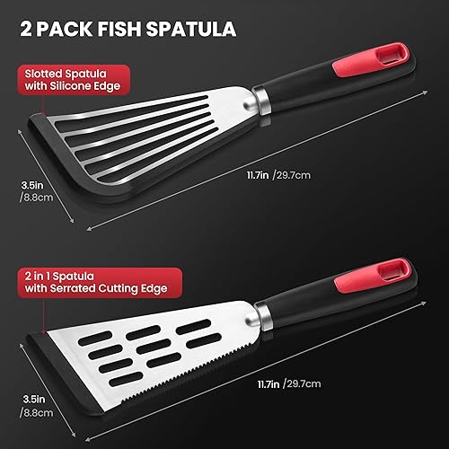 Miniatura 2 de Juego de 2 espátulas de pescado, espátulas de silicona resistentes al calor de 600F para utensilios de cocina antiadherentes, espátula ranurada de