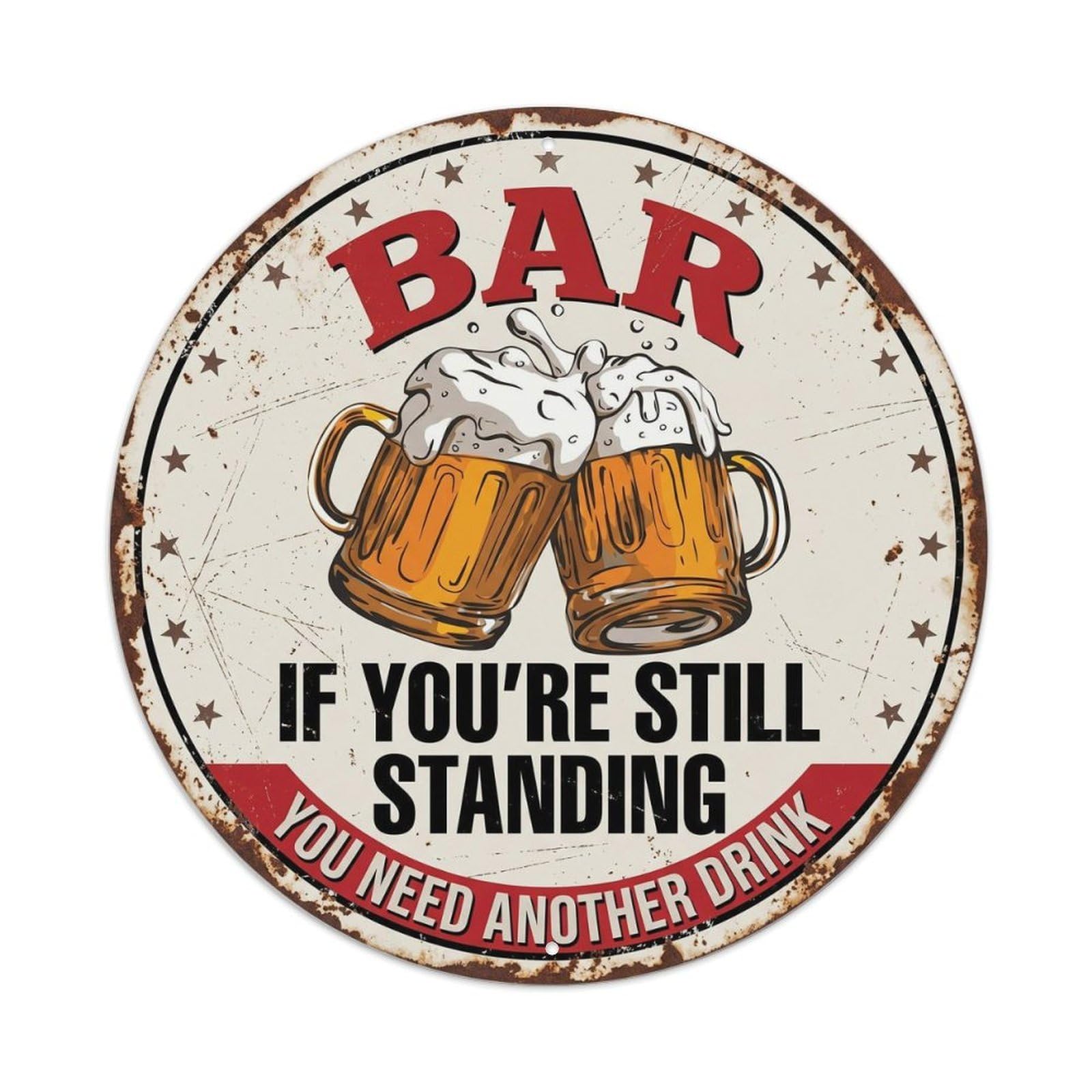 BAR Rustic Pub Emblem Metal Tin Sign Plaque Wall Decor for Cafe, Club Bar, Office, Home Garden Round Metal Poster 8x8Inch