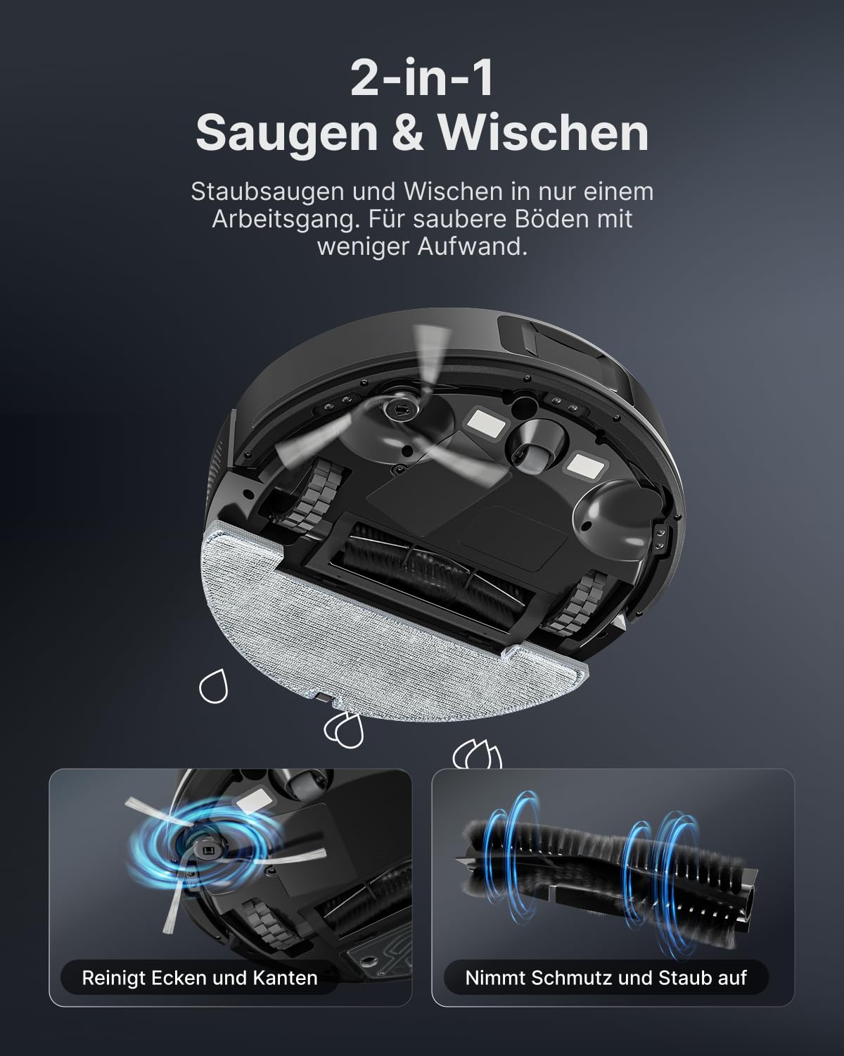 VONKO S6 Pro Saugroboter mit Wischfunktion und Absaugstation, 8000Pa Saugkraft,LiDAR 2.0 Laser Navigation,180 Min.Laufzeit,Teppicherkennung,App/Alexa,Ideal für Tierhaare, Hartböden,Schwarz