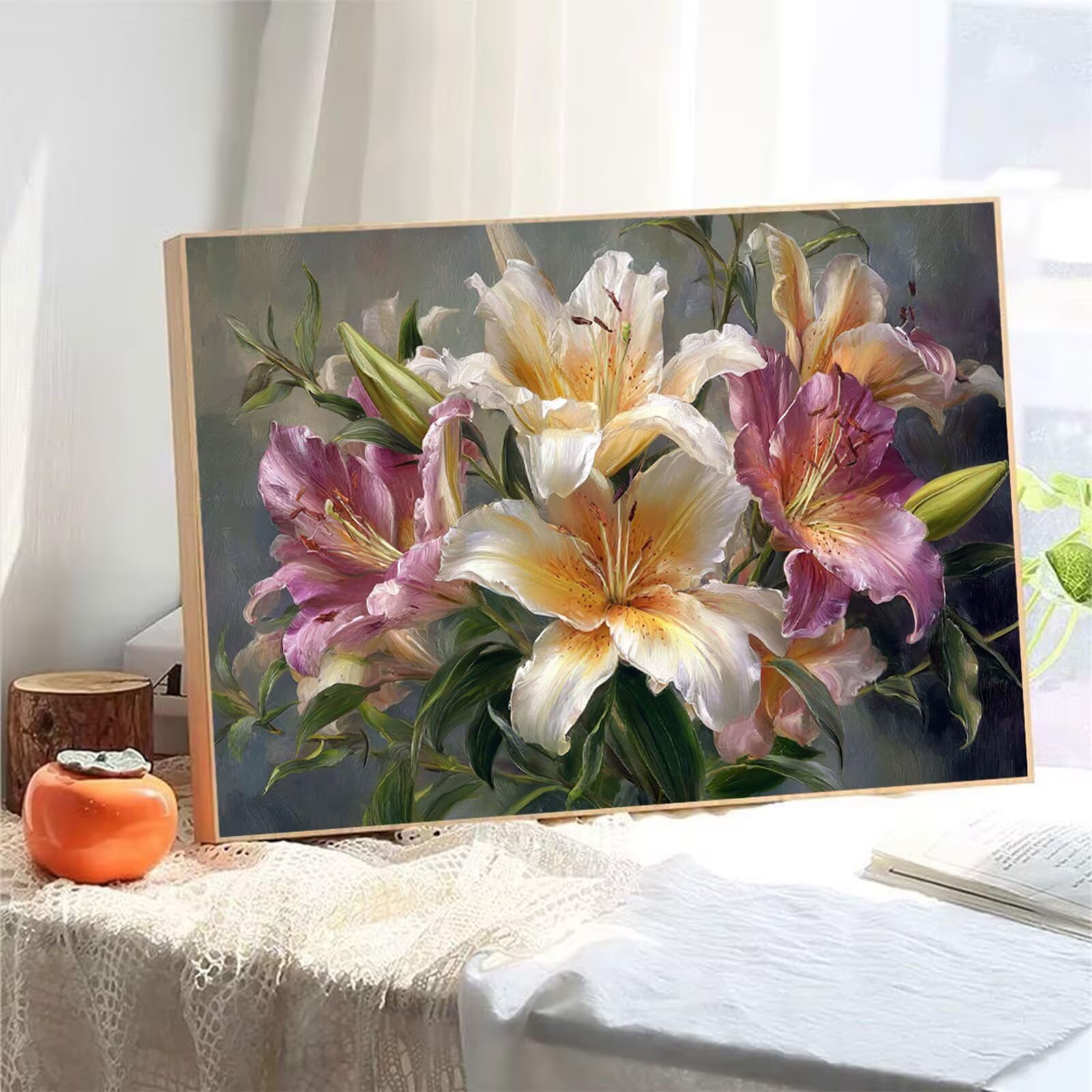 Kompletny zestaw do malowania diamentowego dla dorosłych, 5D diamentowa sztuka kryształowa sztuka, 60 x 90 cm DIY kryształowa mozaika z kryształem górskim na płótnie do dekoracji domu i relaksu, lilia