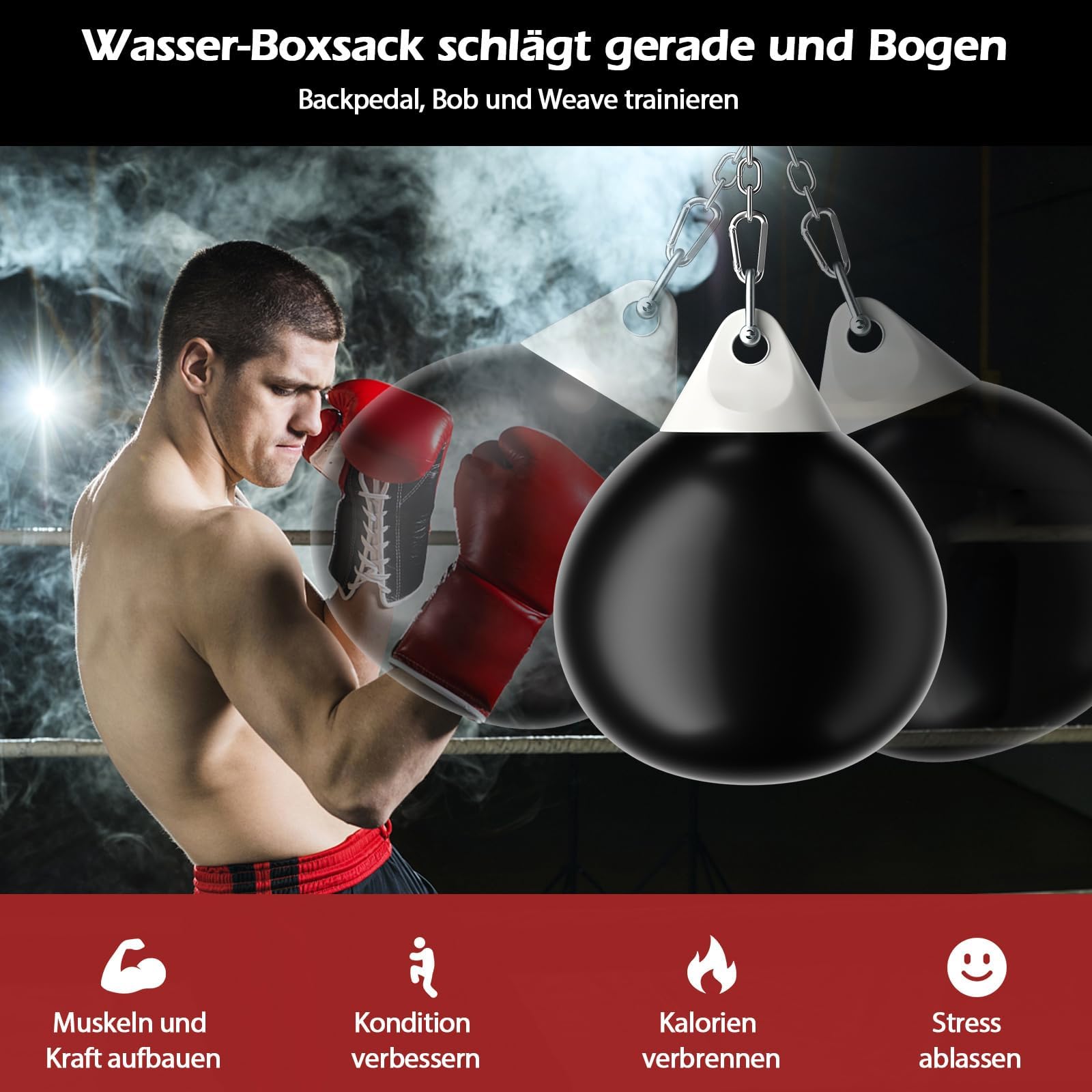 COSTWAY Ø45cm/55cm Wasserboxsack, 50 kg/80kg Boxing Punching Bag mit Verstellbarer Metallkette, Sicherheitsschnallen & Wasserschlauch, Punchingsack für Erwachsene & Kinder