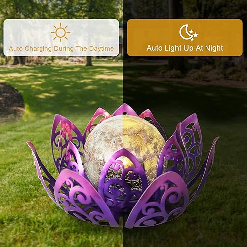 Miniatura 2 de Luces solares de jardín para exteriores, lámpara solar de loto impermeable, globo de cristal agrietado de metal, luz LED de decoración de flor de