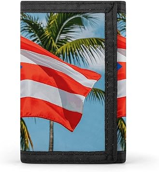 Puerto Rico Flags Frog Palm Trees Wallet for Men with Cash Pocket 1 Id Window 8-13 Cards Slim Rfid Blocking Trifold Wallet