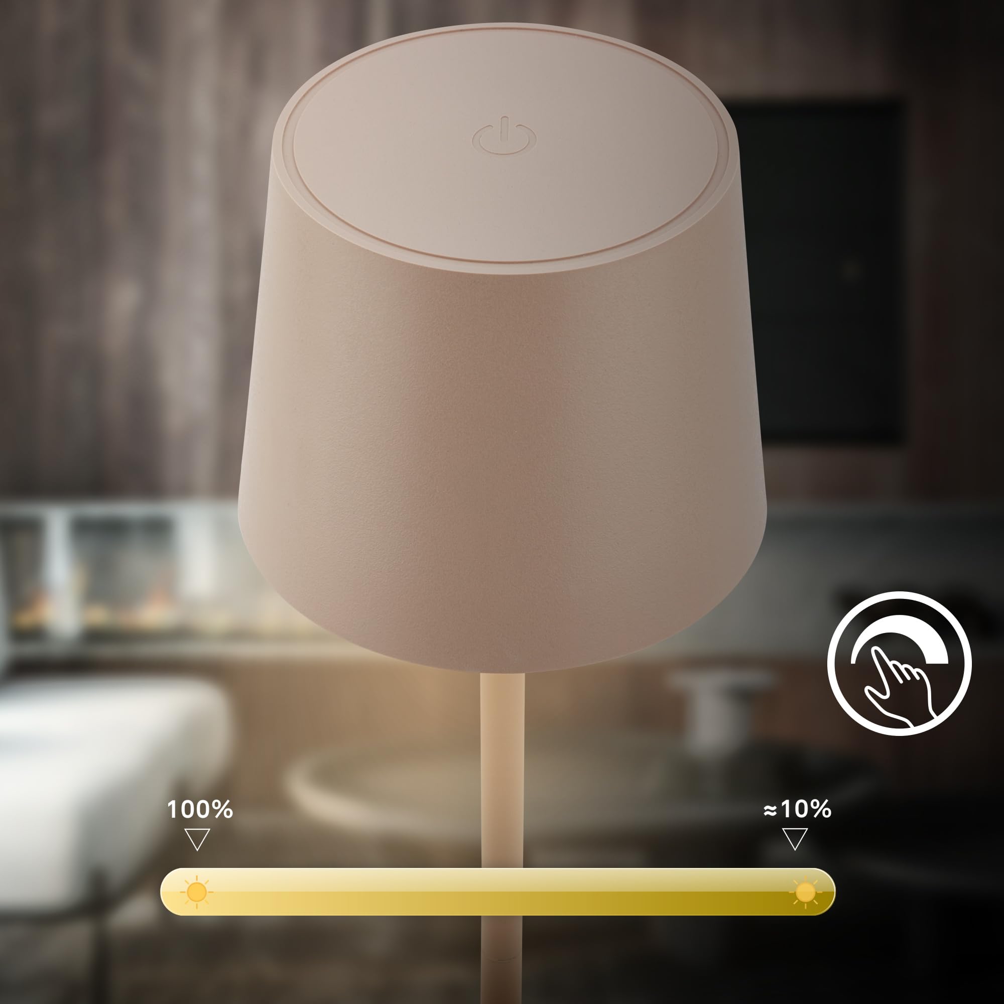 BRILONER - Lámpara mesa LED IP44 inalámbrica, táctil, regulable, batería y luz intercambiables, lectura, noche, camping, lámpara exterior, 11x33 cm, beige