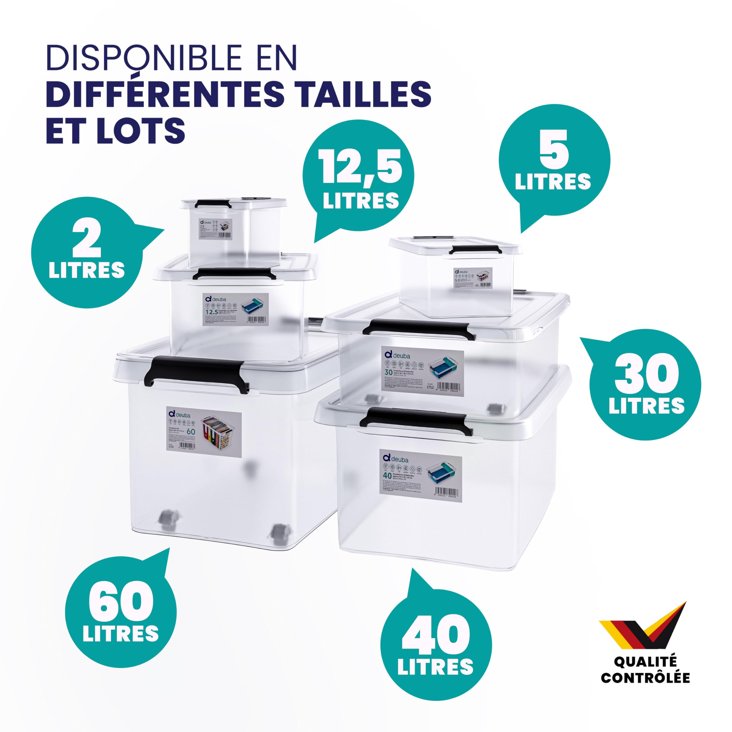 Deuba® 8x Boîte de rangement 40L en plastique transparent empilable sans BPA gain de place caisse de rangement organiseur
