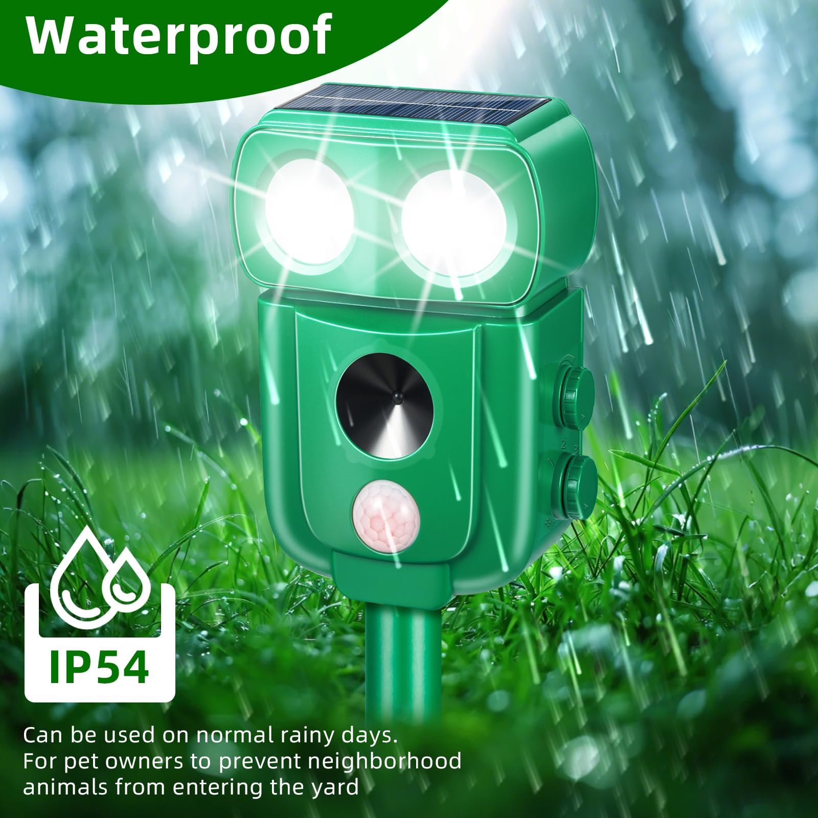 Répulsif Animaux Solaire Et USB - Ultrasons Réglables, Flash LED - Pour Chats, Chiens, Oiseaux - IP66 étanche