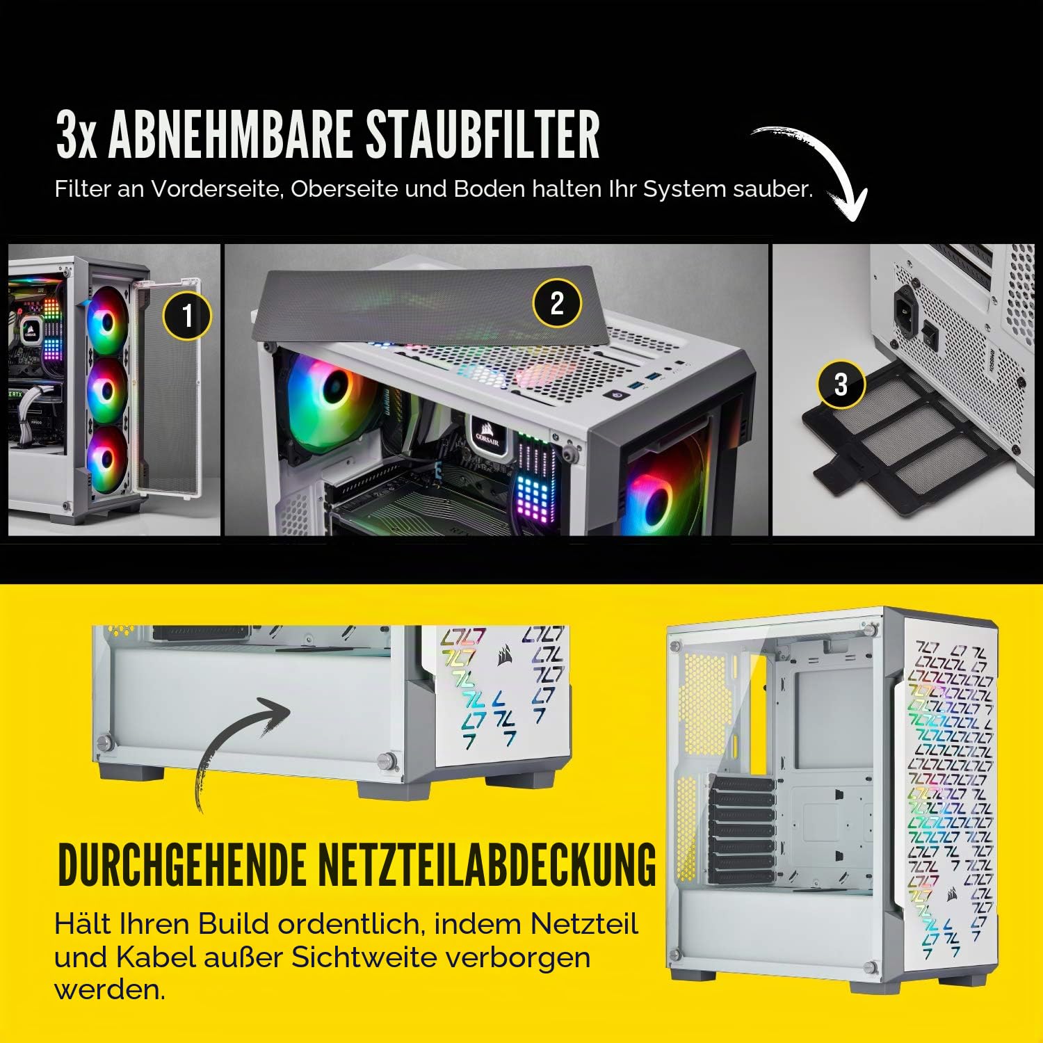 Corsair iCUE 220T RGB Airflow GEH?rtetes Glas Mid-Tower ATX Smartes Gaming GEH?use, wei, CC-9011174-WW