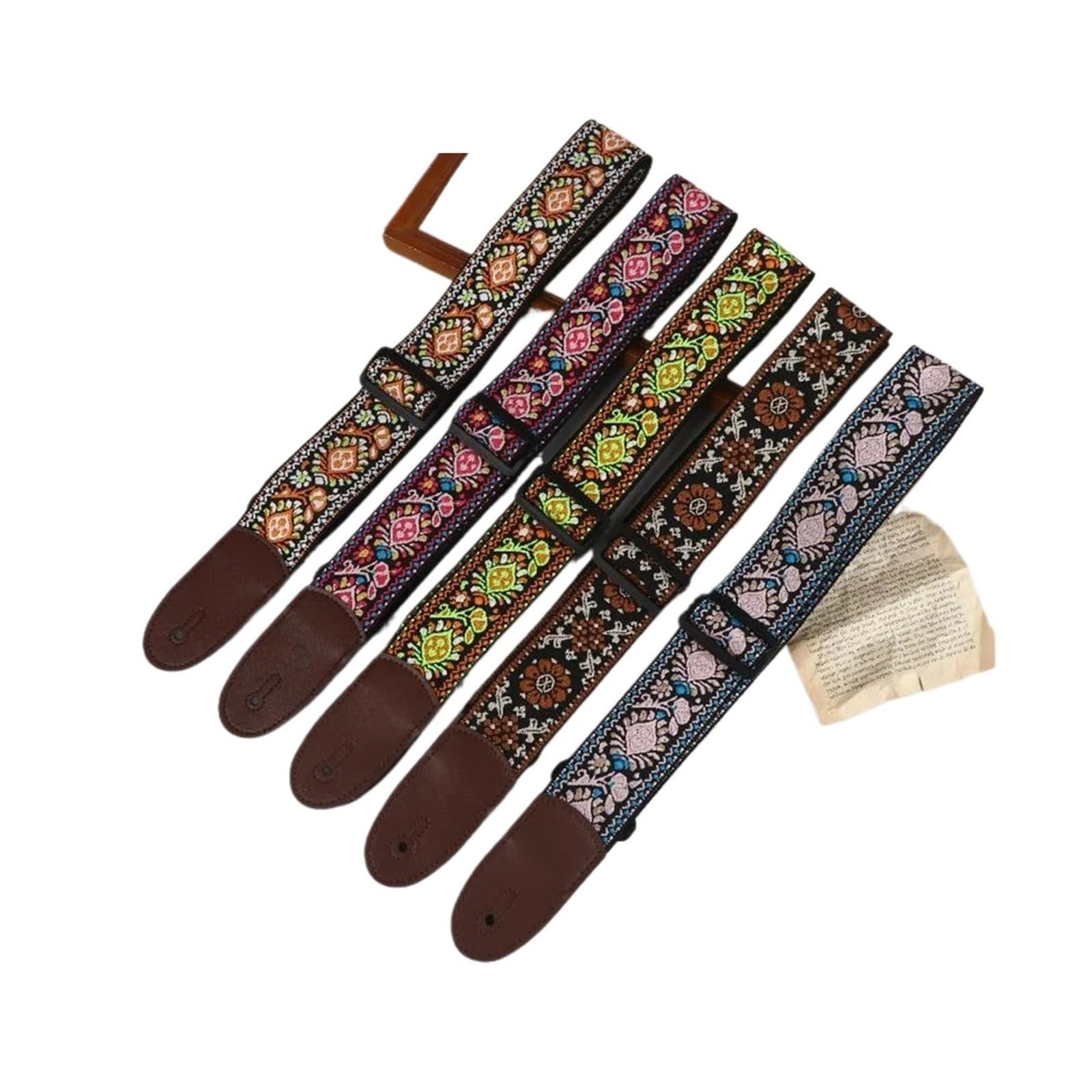 Generico Tracolla for chitarra regolabile for basso acustico elettrico Cinghie ricamate in pelle di cotone Accessori for strumenti musicali