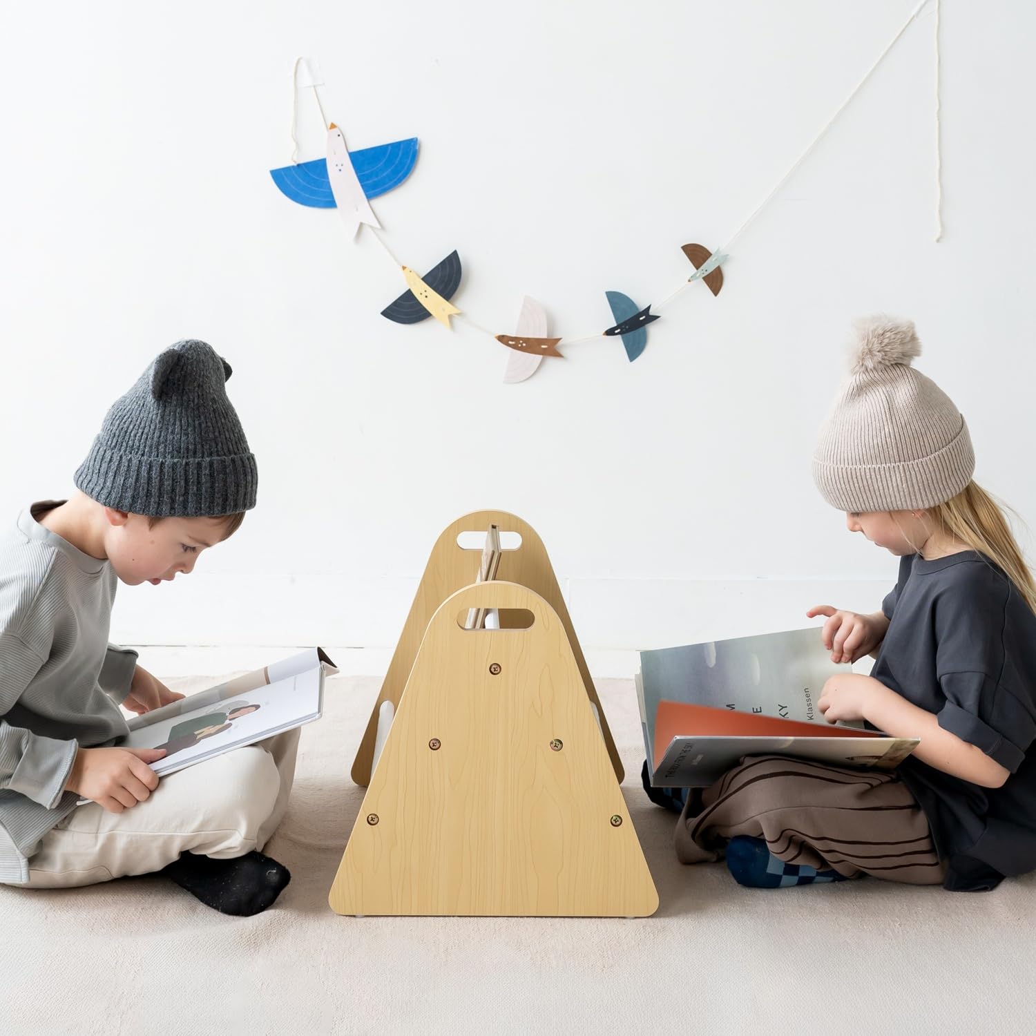 3 Sprouts Libreria Bambini Doppia Faccia - Libreria Montessori Per Bambini - Porta Libri Bambini Salvaspazio - Scaffale Montessoriano Legno - Libreria Bimbi Cameretta Montessoriana, Crema