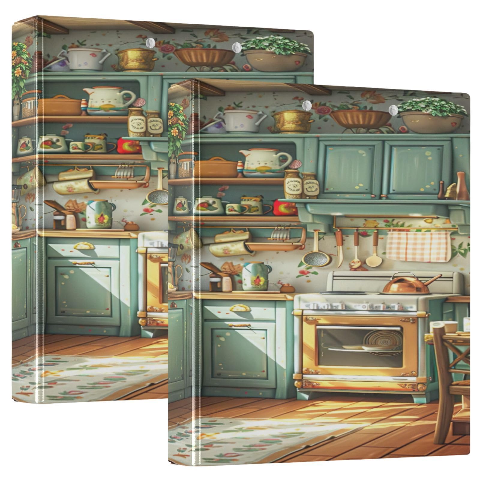 Raccoglitore a 3 anelli, 3,8 cm, decorativo, per cucina, con clip in metallo, formato lettera, per casa e ufficio, confezione da 2