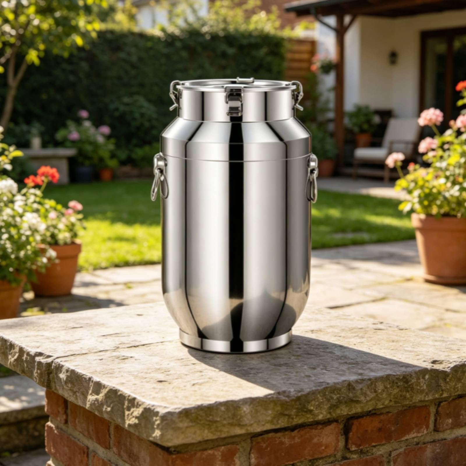 Seau Hermétique Inox Acier Inoxydable Récipient à Double Anse Anti-Humidité, 20L