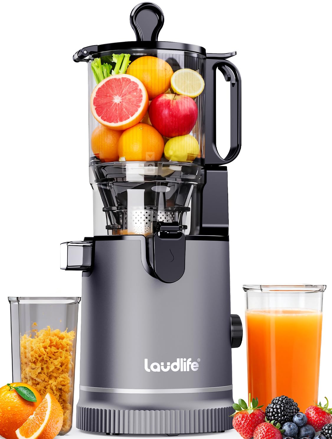 Cold Press Juicer Machine 5 9 Wide Feed Chute Juice Extractor 80 oz Large Hopper Easy to Clean