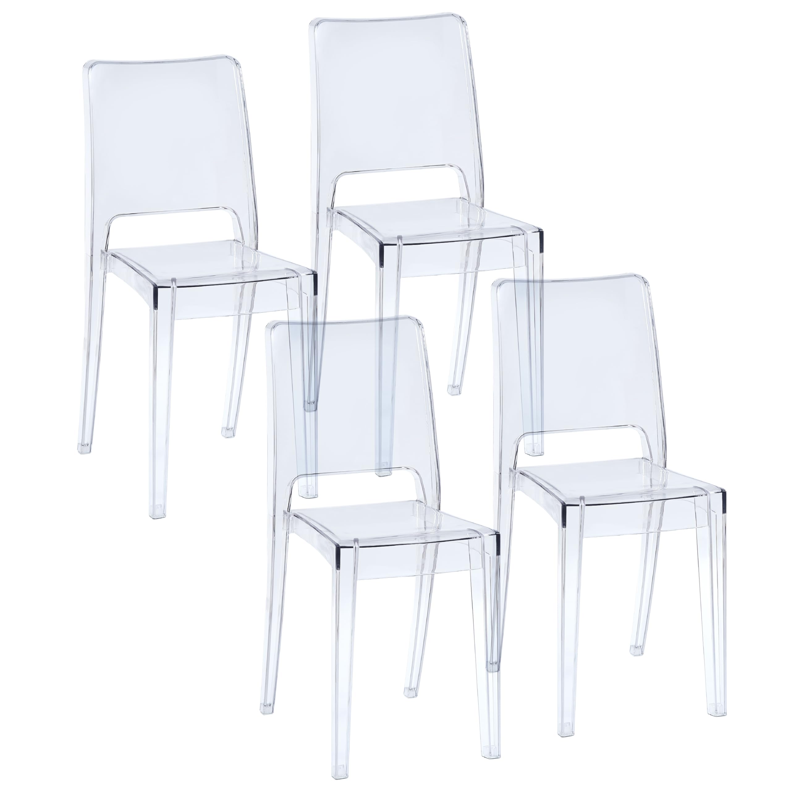 Baroni Home Set 4 Sedie Trasparenti, Sedie Impilabili Moderne, Leggere e Resistenti, Gommini Antiscivolo, Sala da Pranzo, 34,5x48,5x85 cm, Trasparente