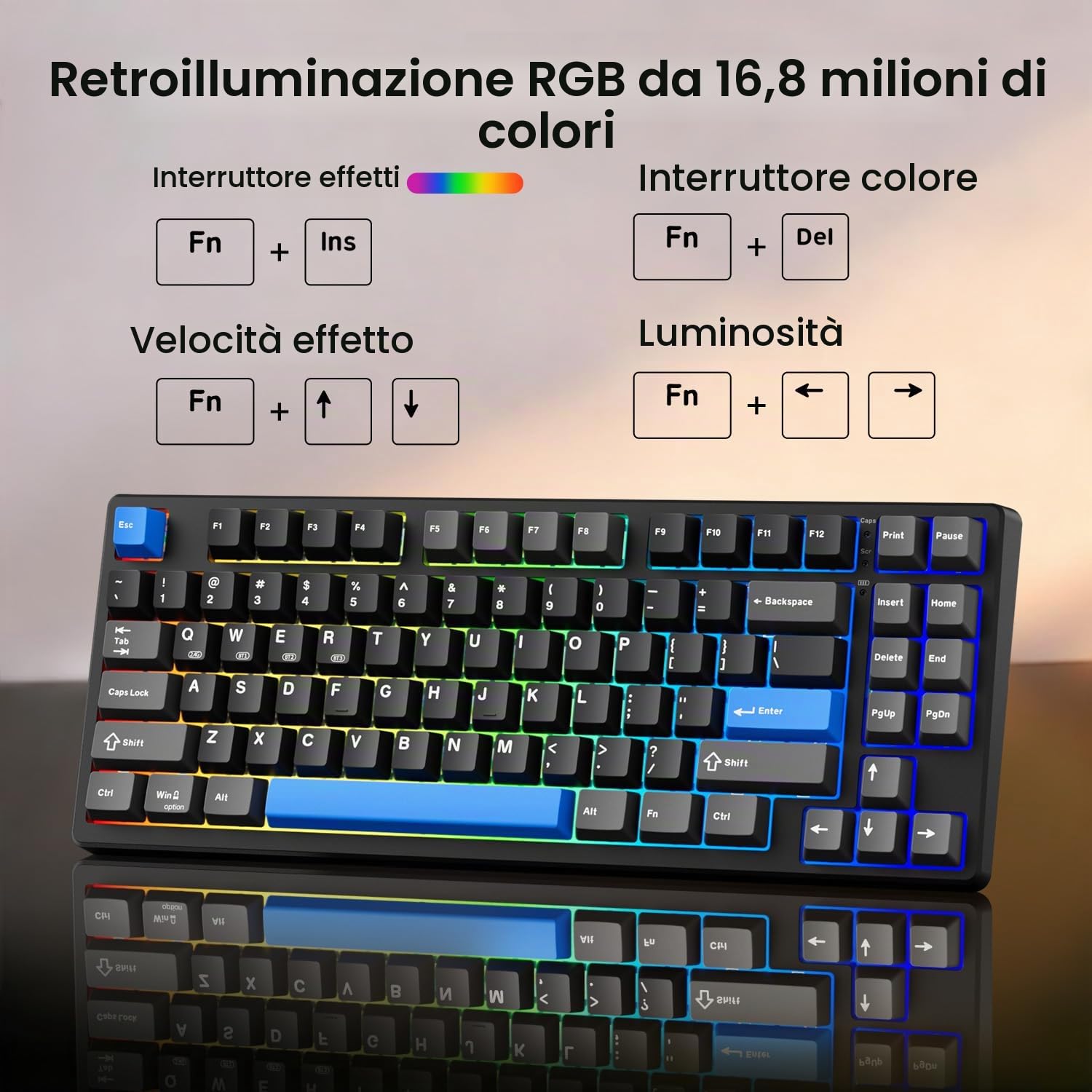 Kisnt Tastiera meccanica wireless, guarnizione montata con suono cremoso, Bluetooth/2,4 GHz/USB-C, hot swap personalizzato, retroilluminazione RGB, layout compatto al 75% per gaming/digitazione/Win