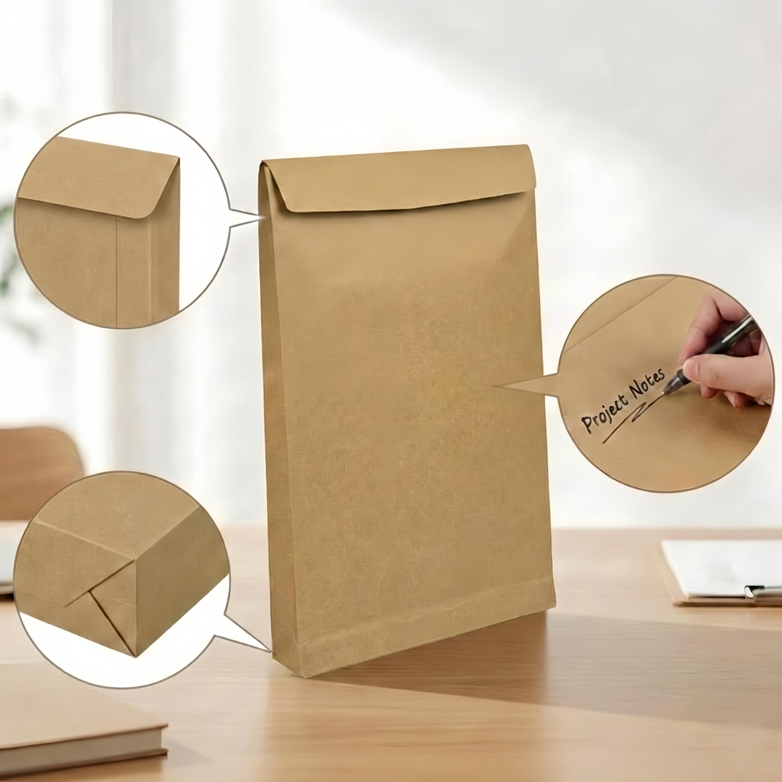 STRBOXONG 20 Stück Dokumentenmappen A4 mit Klettverschluss, Versandtaschen mit 4cm Seitenfalte & Klotzboden, 180g/m² Kraftpapier Umschläge, Großbrief für Büro, Schule & Dokumentenaufbewahrung, Braun