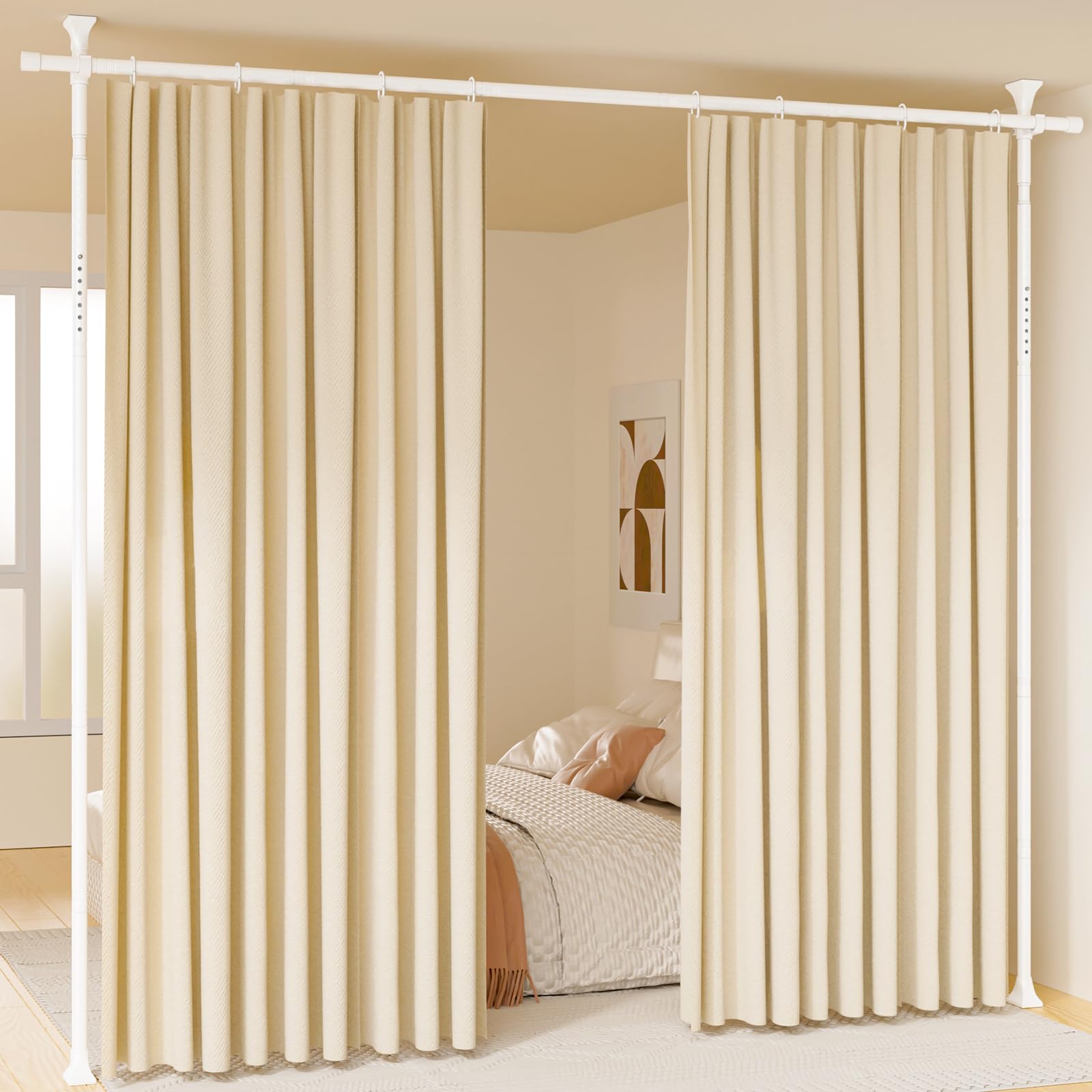 Photo 1 of Abiglifty Room Divider Curtain Rods No Drilling, Adjustable 4-10Ft(H) Wall Divider for Room Separation, Heavy Duty Ceiling Curtain Rod, Freestanding Space Room Partition, White