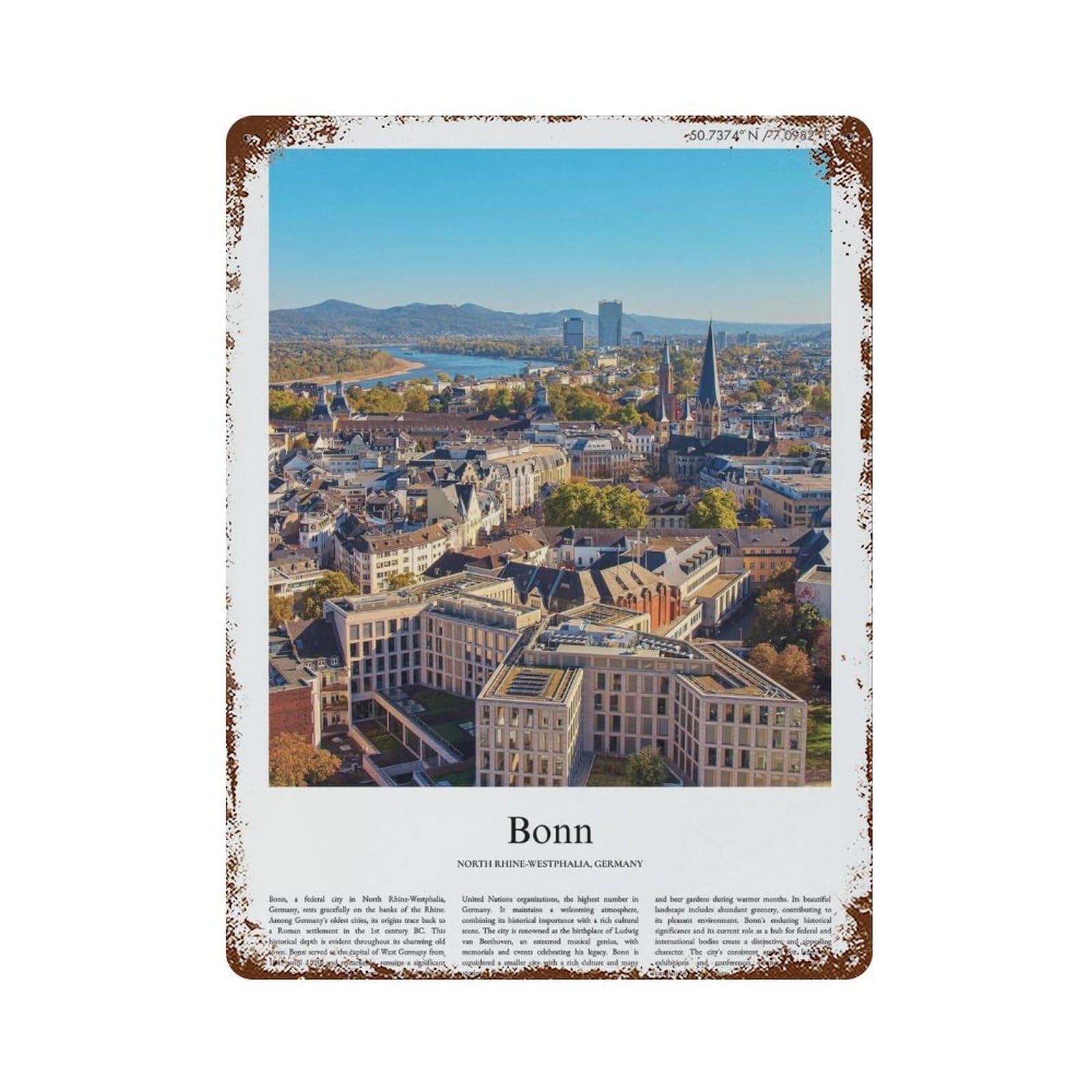 xiaoxiaoshen Bonn North Rhine-westphalia, Germany City Scenery Wall Decor Art Metal Tin Poster Modern Home Decor Art Home Bar Shop Decorations Vintage Sign 40x30cm