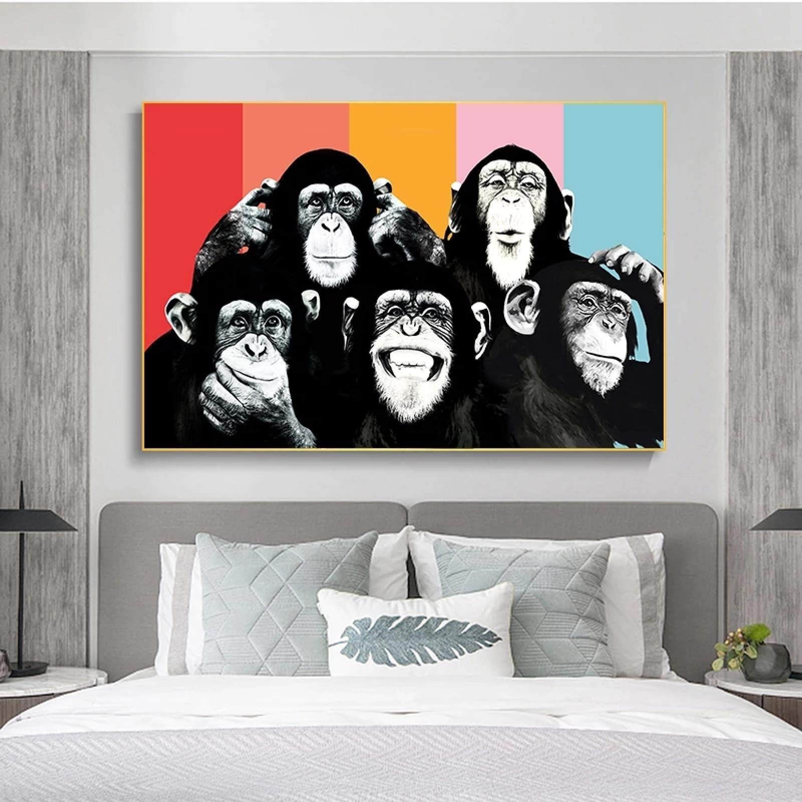 Amazon.co.jp: 壁に面白い5匹の猿のキャンバスの絵画ポスターと