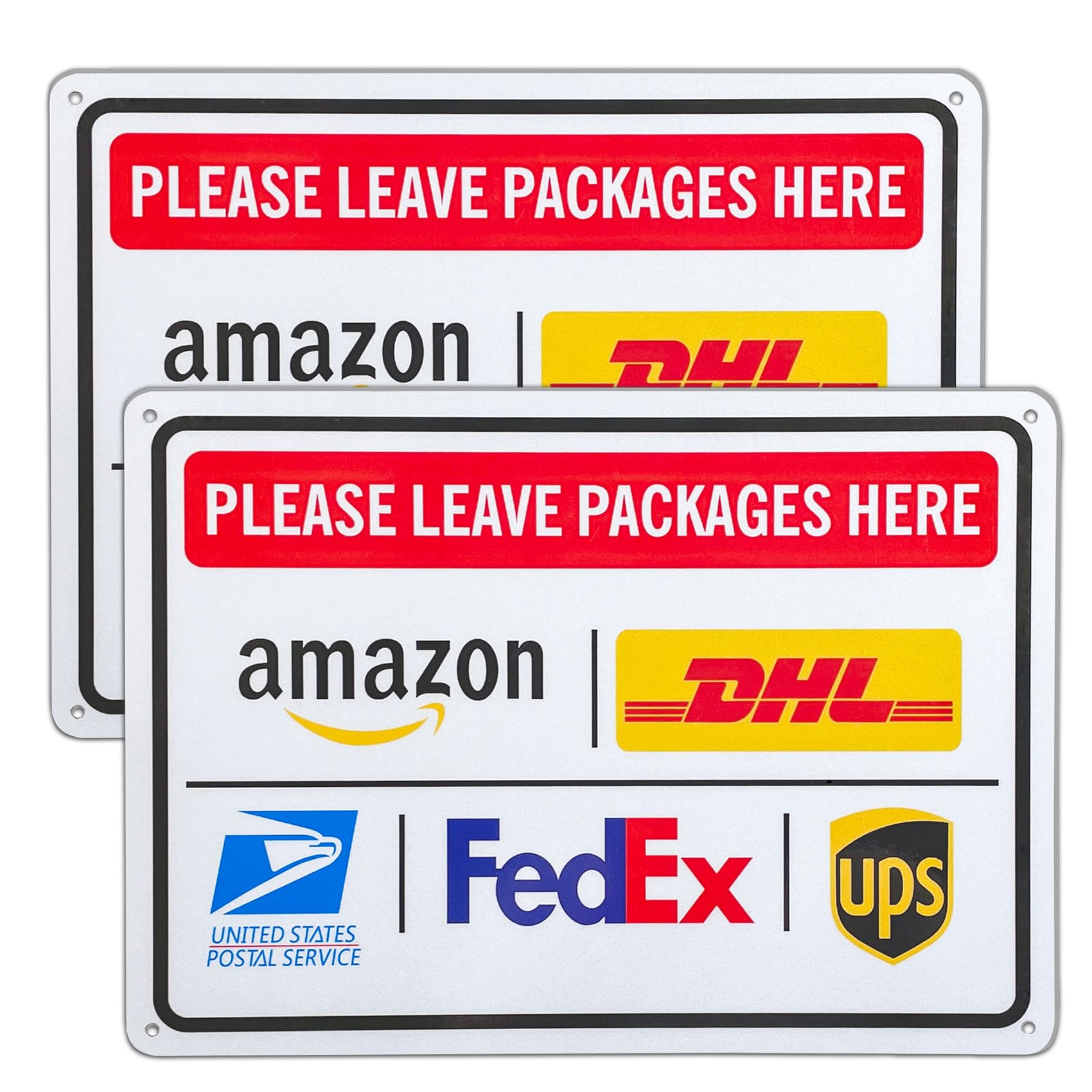 FIEXRNJ Package Delivery, Delivery Instructions for FedEx Amazon UPS USPS DHL Sign, 2-Pack 10“ x 7 ”inch Rust Free Aluminum Sign