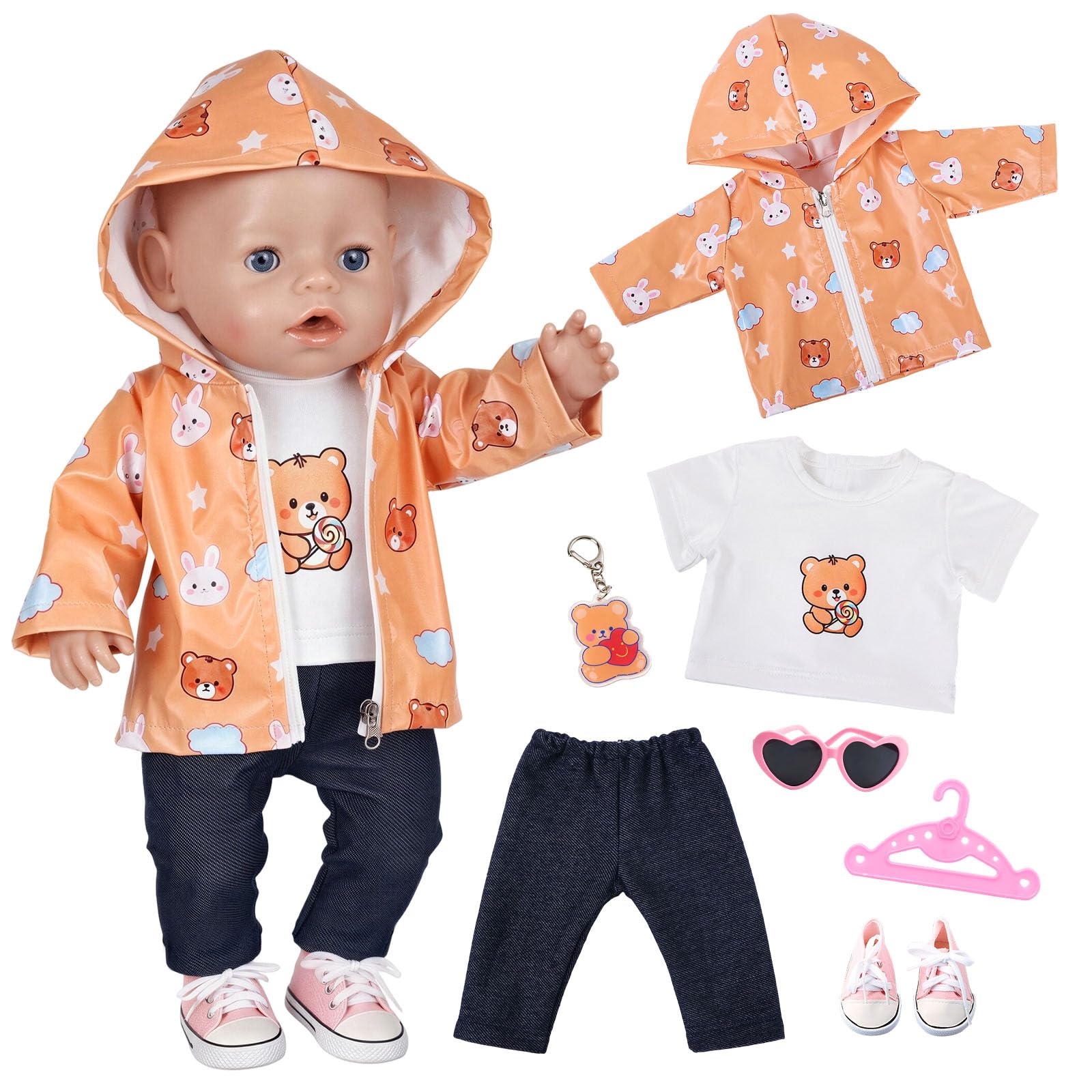 WanderGo Doll Clothes for 14–18 Inch Baby Dolls, 6 Piece Hoodie Outfit
