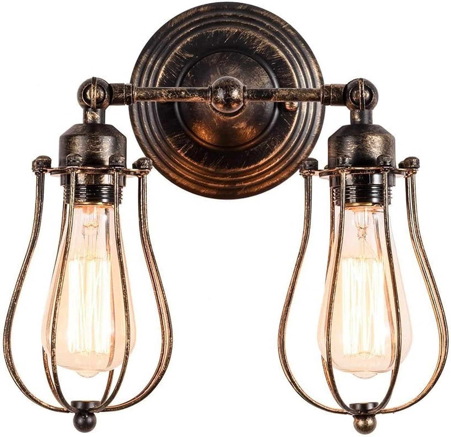 Lampa ścienna LED, 2 lampy ścienne retro, lampa sufitowa, regulowana oprawa, rustykalne kinkiety z drutu metalowego, kinkiet żelazny do wnętrz i h