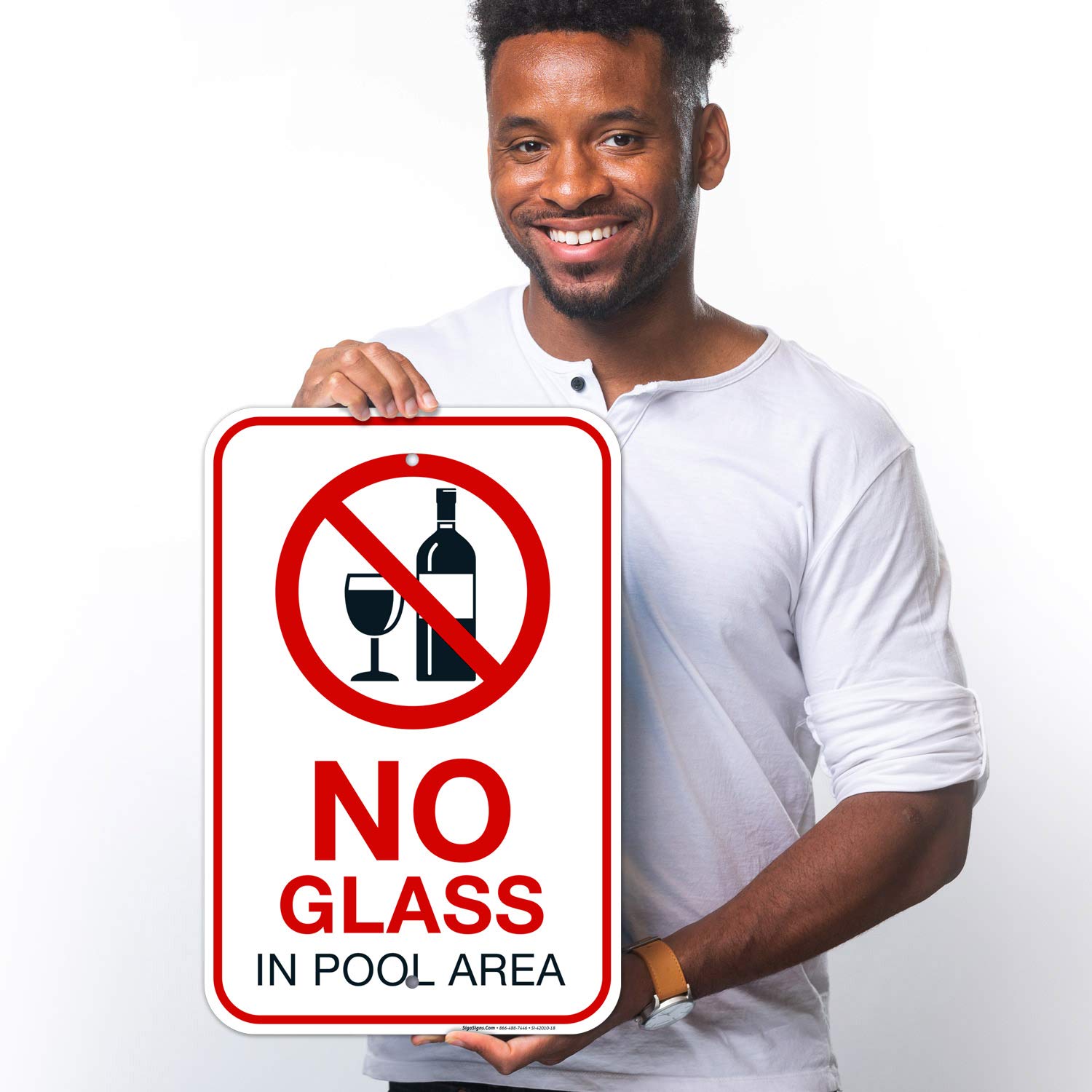No Glass in Pool Area Pool, 12x18 Inches, 55 mil Thick High Density polystyrene, Made in USA
