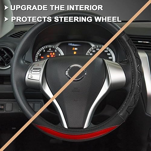 Miniatura 4 de GIANT PANDA Funda de volante para Nissan Rogue - Funda para volante de automóvil para Nissan Pathfinder Titan Frontier - Rojo