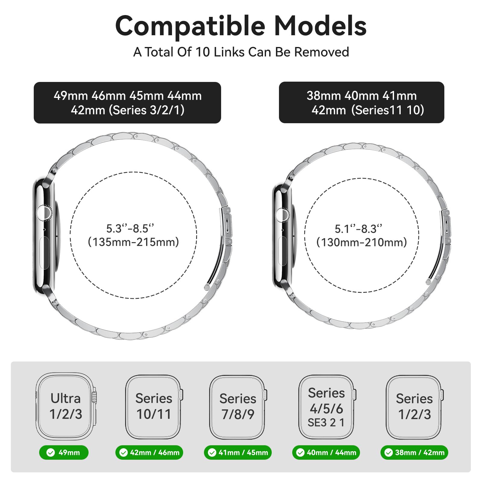 SUNFWR Compatible avec les bracelets Apple Watch de 45 mm, 44 mm, 42 mm pour homme et femme, bracelet iWatch en acier inoxydable avec étui pour Apple Watch Series 9/8/7/6/5/4/3/2/1/SE/SE2 (argent + or
