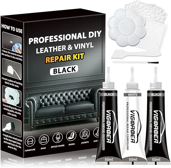 Black Leather Repair Kit Car Interior, Vinyl Repair Kit for Furniture, Sofa, Jacket, Purse – Super Easy Instructions to Fix Scratches, Tears, Holes, and Peeling