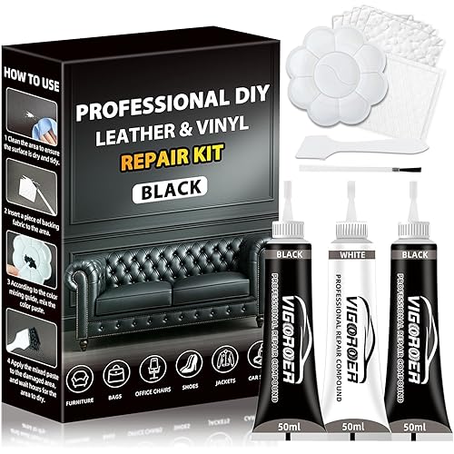 Black Leather Repair Kit Car Interior, Vinyl Repair Kit for Furniture, Sofa, Jacket, Purse – Super Easy Instructions to Fix Scratches, Tears, Holes, and Peeling