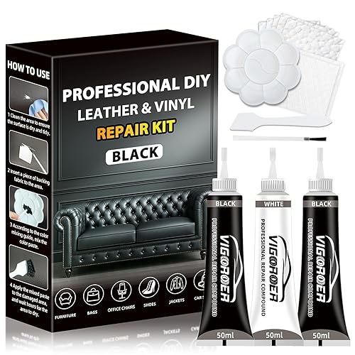 Black Leather Repair Kit Car Interior, Vinyl Repair Kit for
