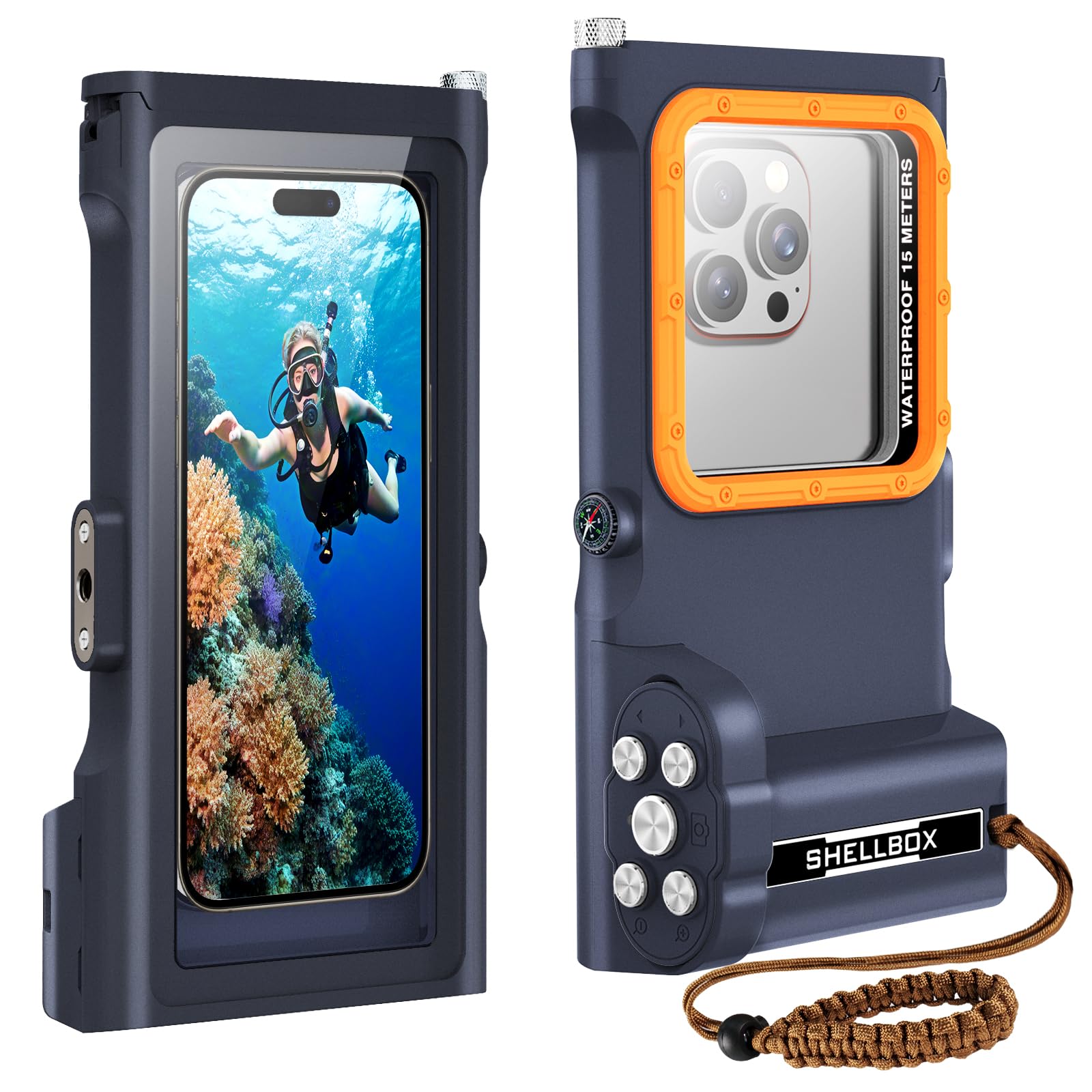 ShellBox wasserdichte Handyhülle Unterwasser Wasserfeste 15m Handy Wasserschutzhülle Handytasche Wasserdicht Schwimmen Baden für iPhone 16 Pro 16 Pro Max 15 Pro 15 Pro Max 14 13 12 Pro 1213 14 Pro Max