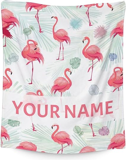 Personalized Flamingo Blanket Gifts with Name - 60x80 Inches Cute Throw for Women & Girls - Pink Soft Fuzzy Blankets for Bed, Couch & Living Room