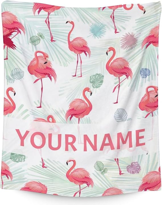 Personalized Flamingo Blanket Gifts with Name - 60x80 Inches Cute Throw for Women & Girls - Pink Soft Fuzzy Blankets for Bed, Couch & Living Room