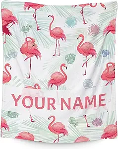 Personalized Flamingo Blanket Gifts with Name - 60x80 Inches Cute Throw for Women & Girls - Pink Soft Fuzzy Blankets for Bed, Couch & Living Room