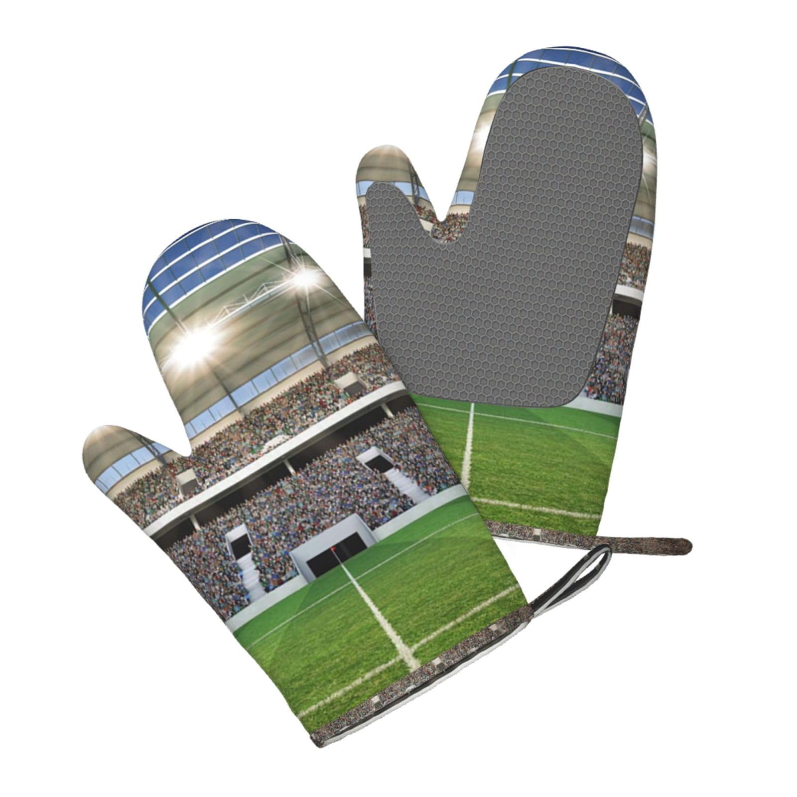 Aqrjlpo Women's Stadium Football Satdium Field Light Night Silicone Oven Mitts Set 2Pcs, Printed Heat Resistant Non-Slip Silicone Oven Gloves For Kitchen Cooking Baking Microwave