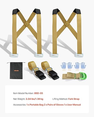 Miniatura 7 de VEVOR Correas móviles, sistema de elevación y movimiento para 2 personas con 2 correas de arnés, 2 cojinetes de carga y 1 de mano, hombro de