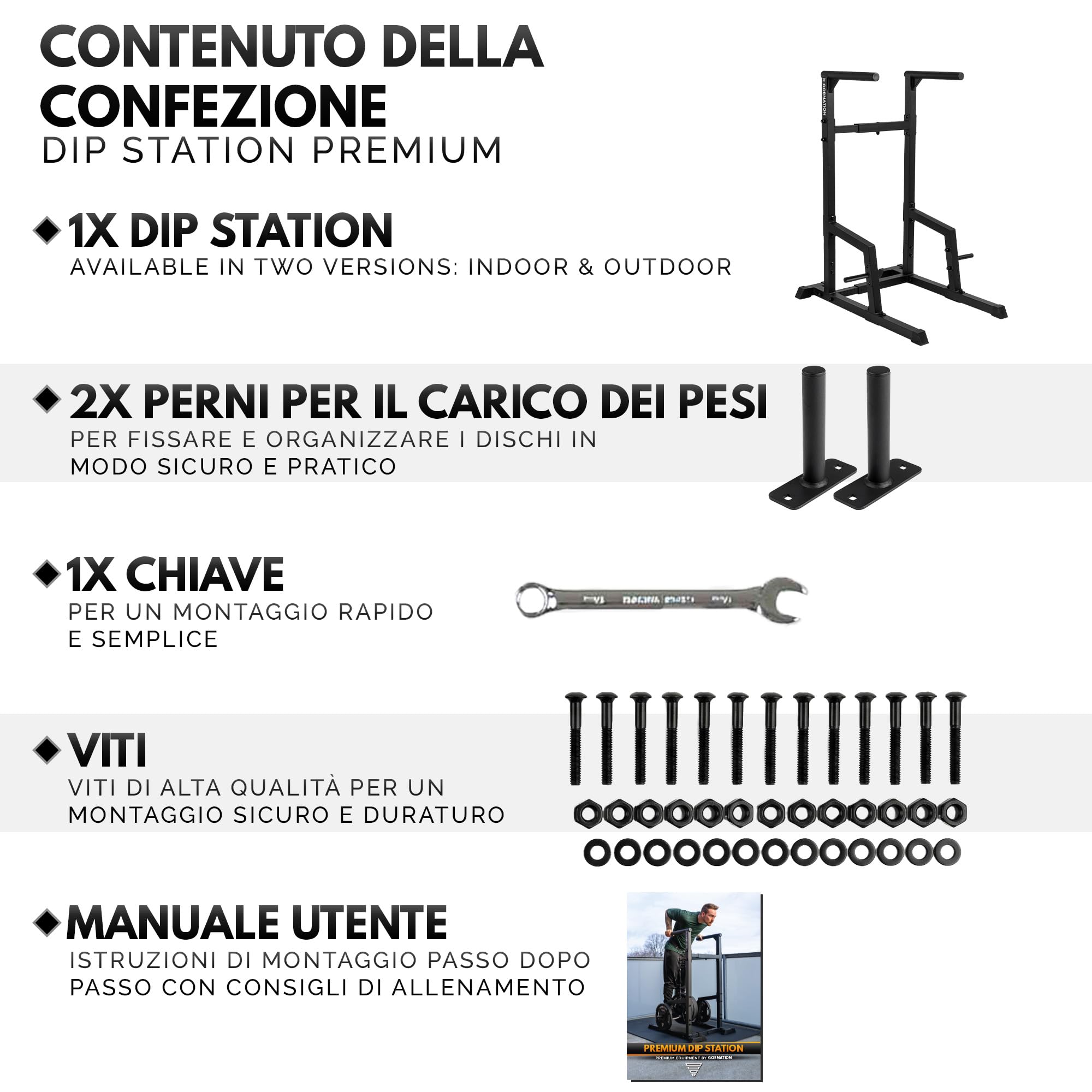 GORNATION Stazione per Dip per Calisthenics e Palestra, Fitness Dip Station, Barre Dip Regolabili per Dips, L-sit, Tricipiti e Addominali, Barre Parallele,