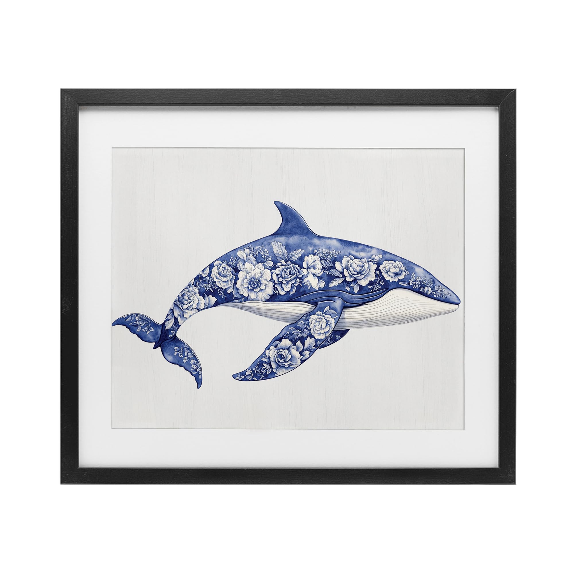 'Floral Toile Whale'| Framed Print Under Glass