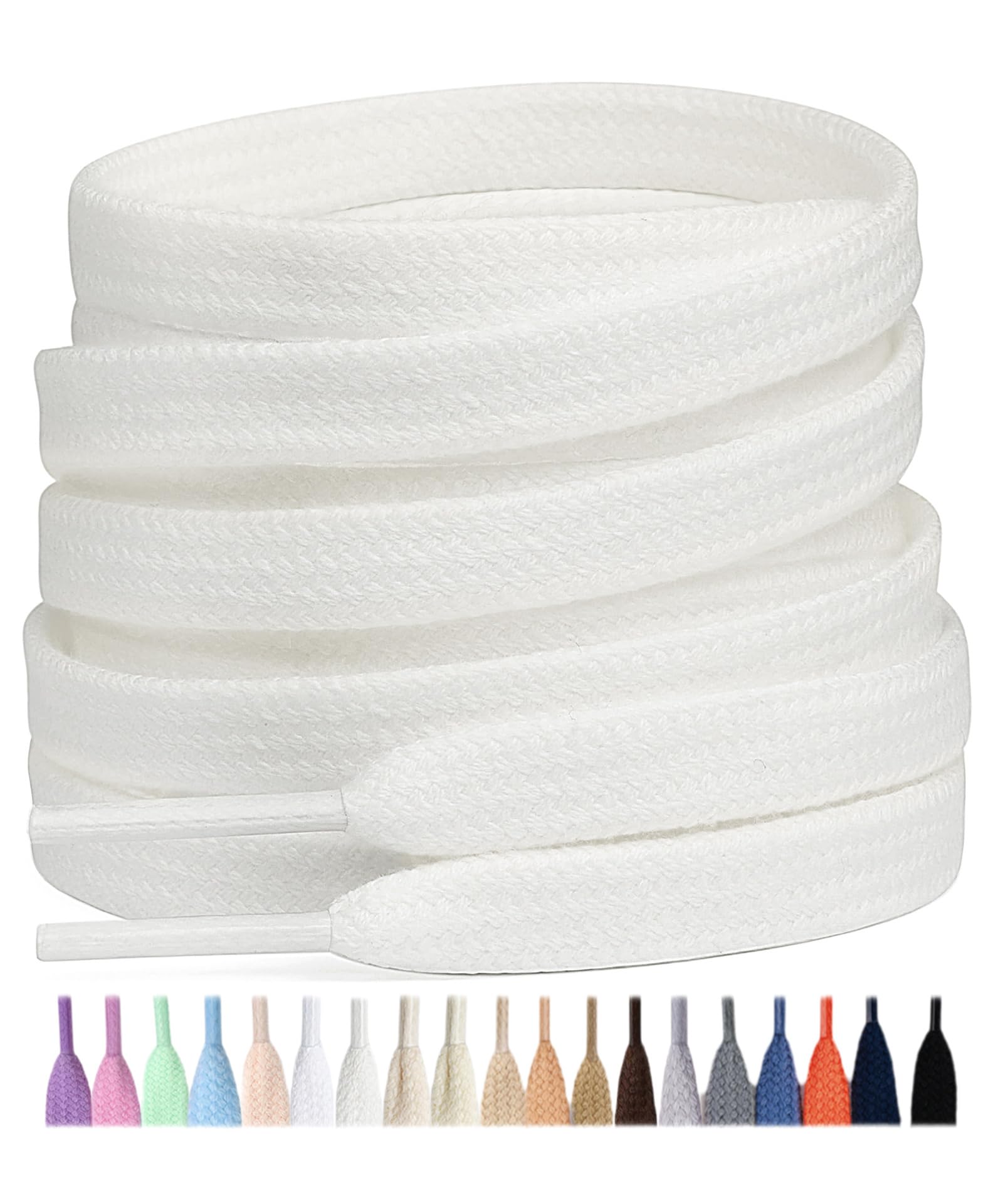 Stepace 2 Paar Flache Schnürsenkel aus 100% Baumwolle, 8 mm breite Reißfeste Schuhbänder für Sneakers, Sportschuhe, Turnschuhe Off White 120