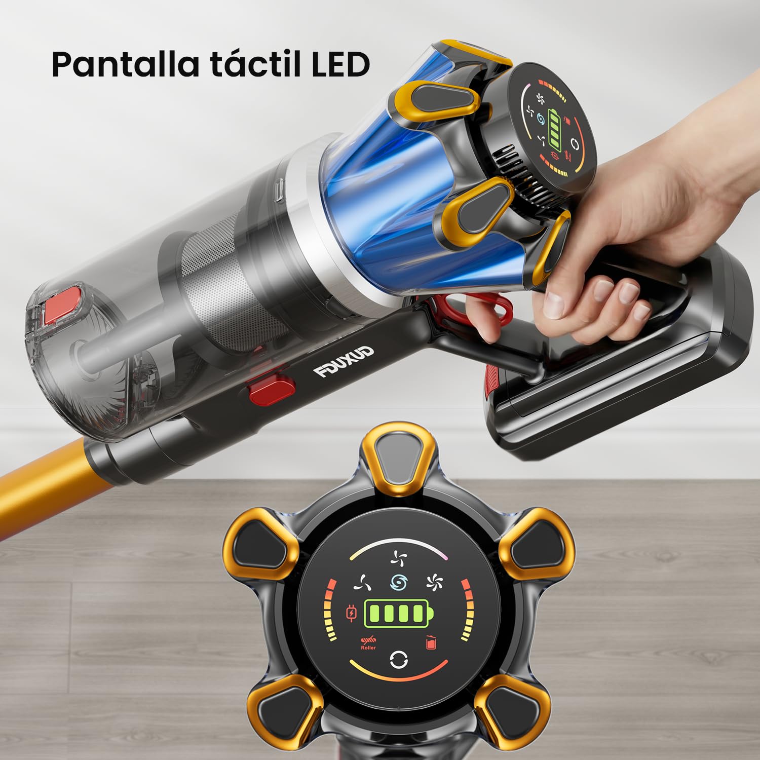 Aspiradora sin Cable 55KPa/650W/70Min Alfombras/Pelos Mascotas/Suelos Duros | Aspiradora Vertical sin Cable con Pantalla LED, Cepillo Anti-Enredos, Depósito 1,8L, Filtración 8 Etapas, Base de Carga Mural