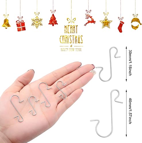 Miniatura 7 de 200 ganchos de alambre de metal para adornos navideños, ganchos de metal en forma de S con caja de almacenamiento para festivales irlandeses y