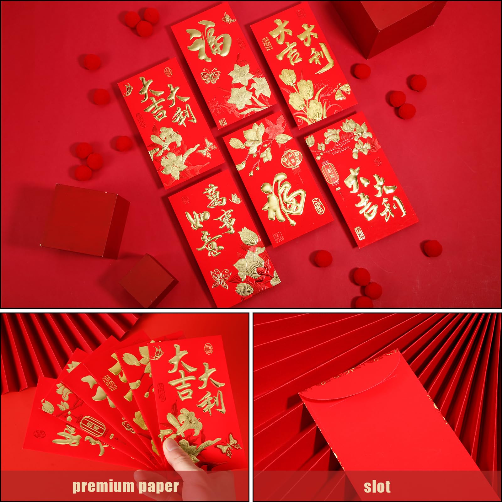 TEHAUX 300 Pezzi Buste Rosse Capodanno Cinese Anno Del - Foto 5